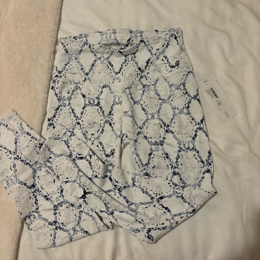 Varley x SoulCycle snake print leggings (white/blue).